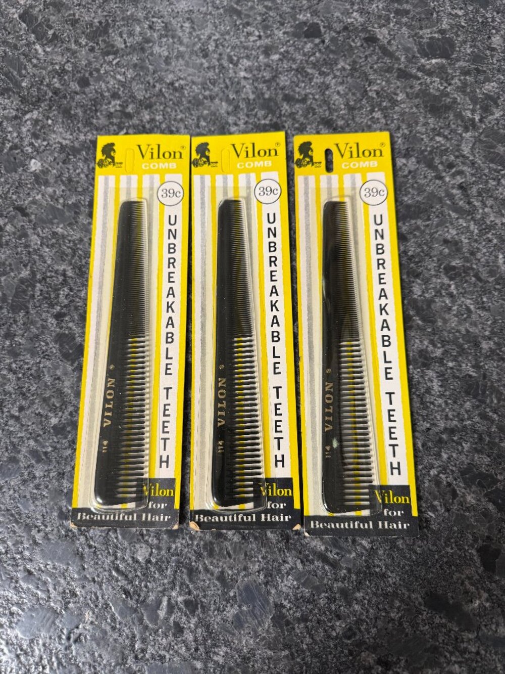 3 Vintage Vilon Unbreakable Hair Comb Barber Shop 114